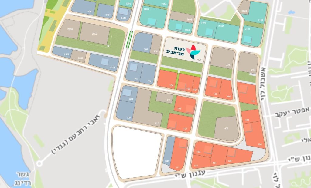 מיקום בית החולים השיקומי רעות תל אביב על מפת רובע שדה דב.