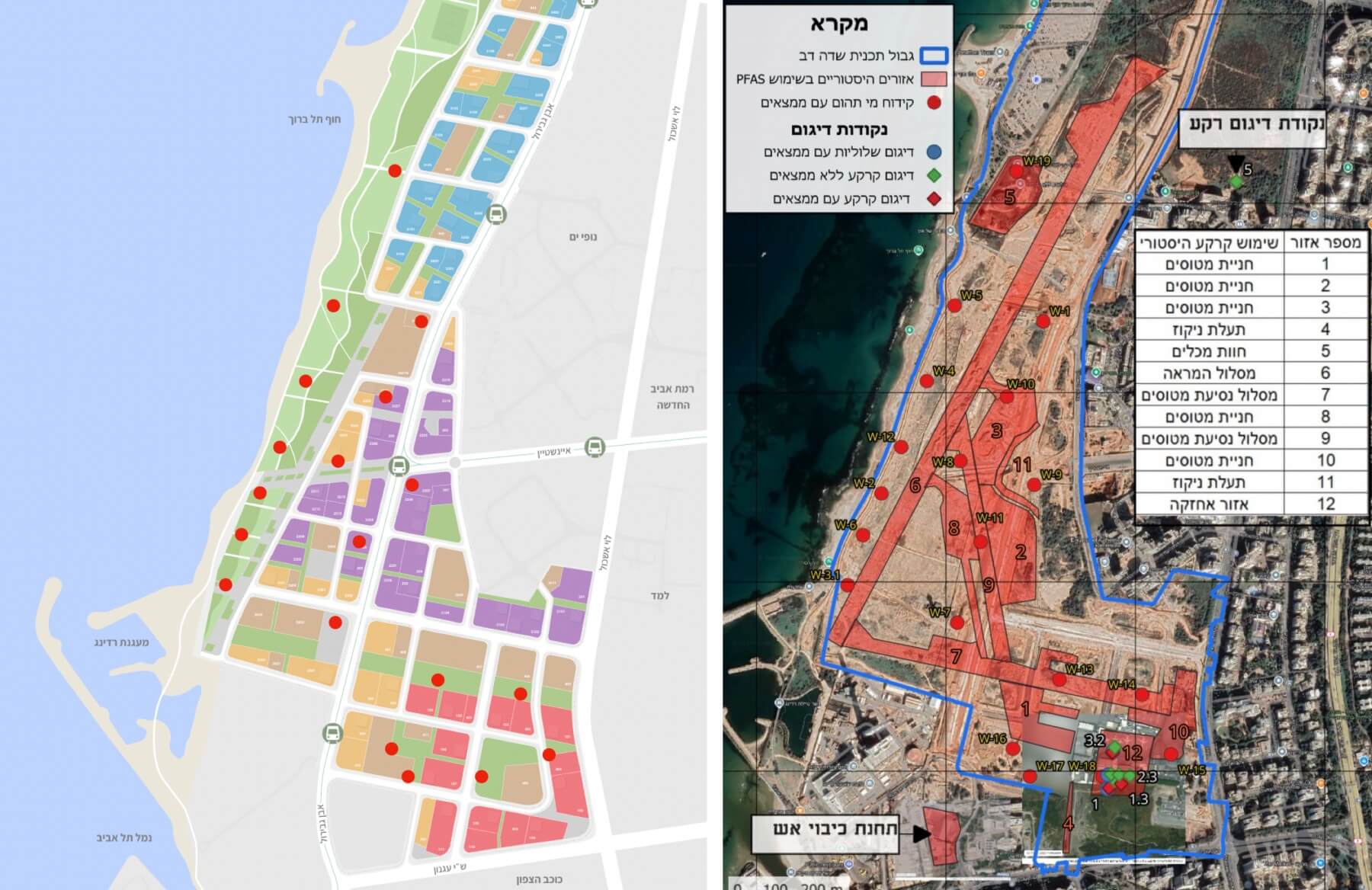 מפת דיגומי זיהום קרקע - רובע שדה דב