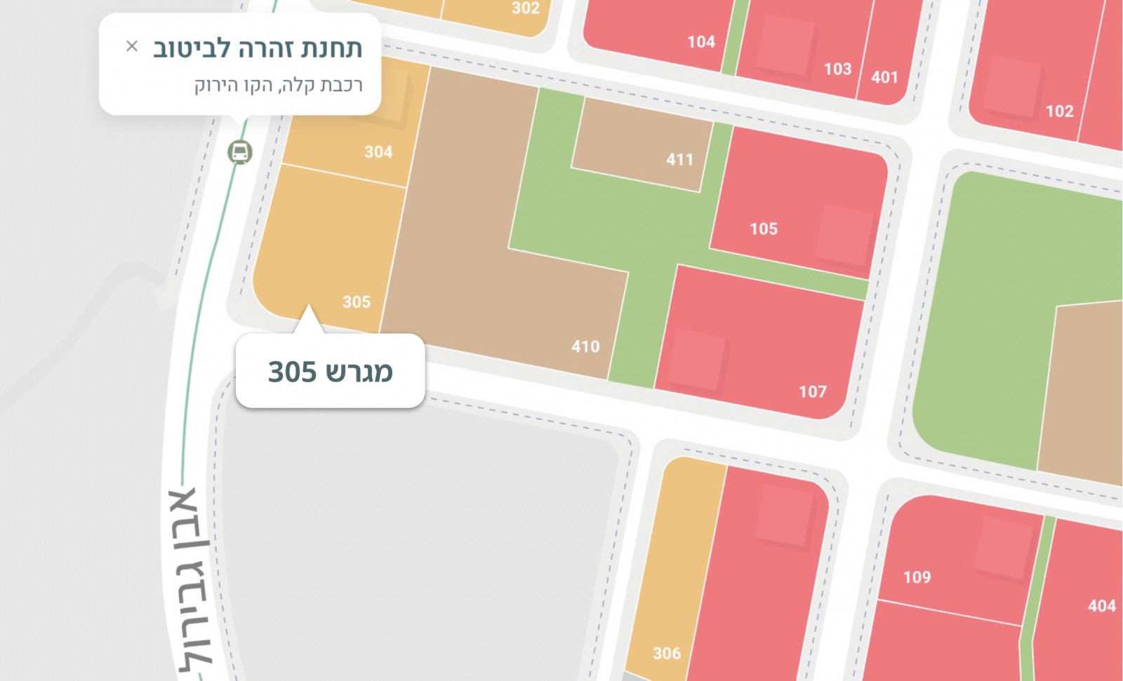 מיקום מגרש 305 במתחם אשכול על מפת שדה דב
