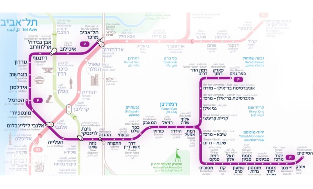 תוואי הקו הסגול. נת"ע